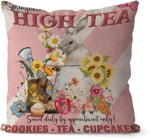 Vista 33 de Fundas de almohada vintage de conejo de Pascua, flores de primavera, huevos de Pascua, Navidad, 16 x 16 pulgadas, funda de almohada de lino