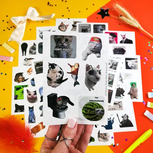 Vista 6 de BulbaCraft 100 calcomanías de meme de gato, divertidas calcomanías de gato, regalos para mujeres y hombres