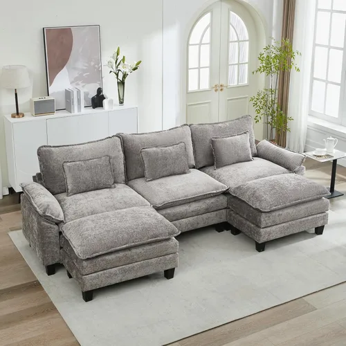 Vista 43 de URRED Oversized Modular Sectional Sofa, 87" L Shaped Modern Comfy Cloud Couch with Movable Ottoman & Pillows, Deep Seat Couches for Living Room