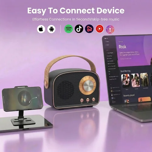 Vista 4 de Altavoz Bluetooth retro, altavoz inalámbrico vintage, altavoces Bluetooth portátiles inalámbricos para exteriores, compatible con emparejamiento