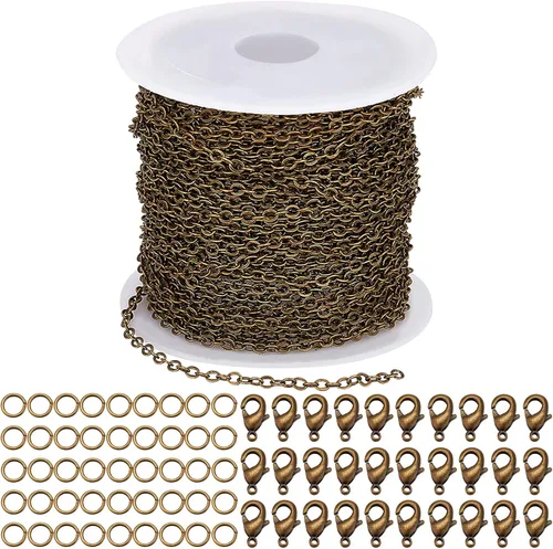 SUNNYCLUE Cadena de bronce antiguo de 32.8 pies, eslabones de latón a granel, eslabones de 0.102 x 0.079 x 0.012 in, cadenas de cable para hacer