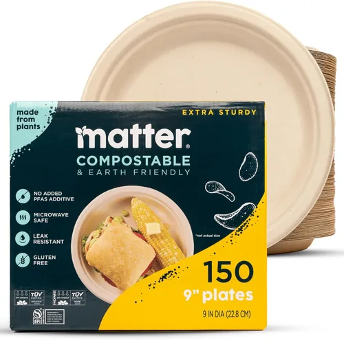 Vista 8 de Matter Platos de fibra compostables prémium de 6 pulgadas, paquete de 150, platos desechables biodegradables ecológicos resistentes para aperitivos