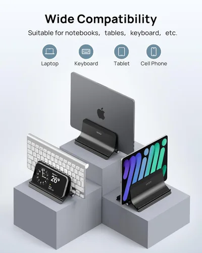 Vista 6 de Soporte vertical para laptop SODI para escritorio compatible con MacBook Air, soporte para MacBook Pro vertical de aluminio hasta 17 pulgadas