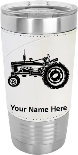 Vista 11 de LaserGram Vaso aislado al vacío de 20 onzas, Old Farm Tractor, grabado personalizado incluido (cuero sintético, rústico)