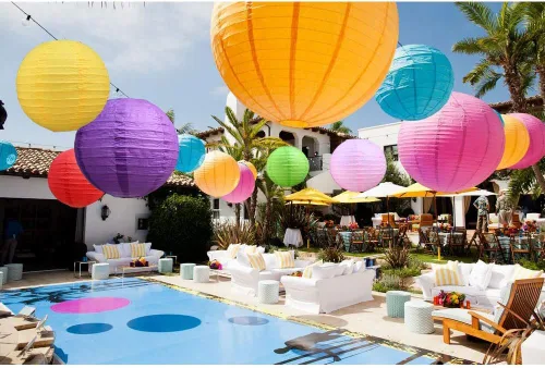 Vista 5 de BEISHIDA 16 piezas de linternas de papel multicolores, redondas y colgantes, estilo chino/japonés, para bodas, cumpleaños, baby shower, aulas