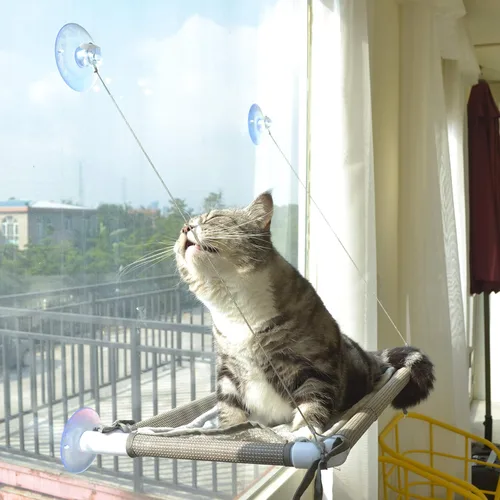 PEFUNY Hamaca para ventana para gatos, resistente al agua, sin desorden, para gatos grandes, hamaca con ventosa fuerte con cubierta de franela,