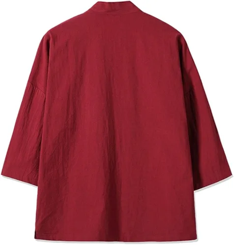 Vista 4 de HZCX FASHION Cárdigan tipo kimono de lino con mezcla de algodón para hombre