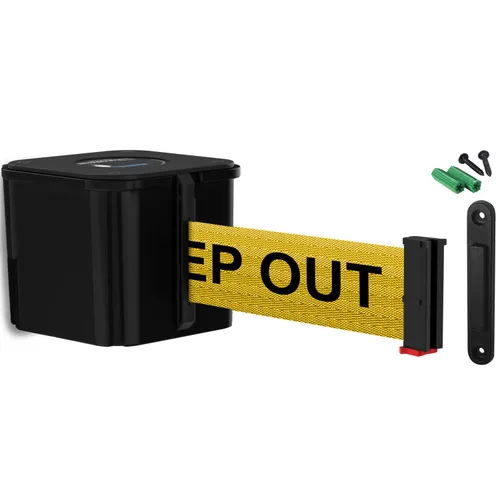 Vista 16 de WM412 - Cinturón retráctil montado en la pared, barrera de control de multitudes negra lisa y extremo receptor, cinturón de acceso autorizado de 15