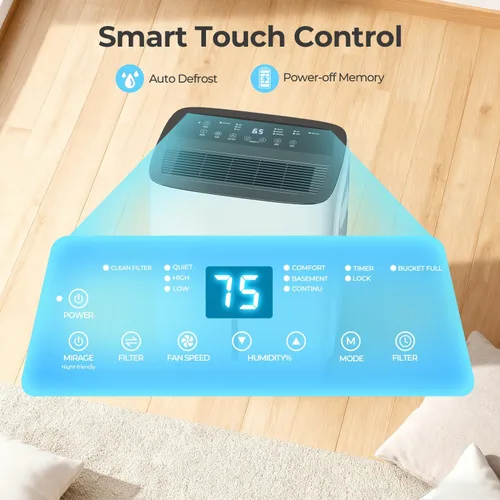 Vista 4 de COWSAR Deshumidificador de 80 pintas para sótano de oficina en casa con manguera de drenaje, ahorro de energía, pantalla LED frontal, tanque de agua