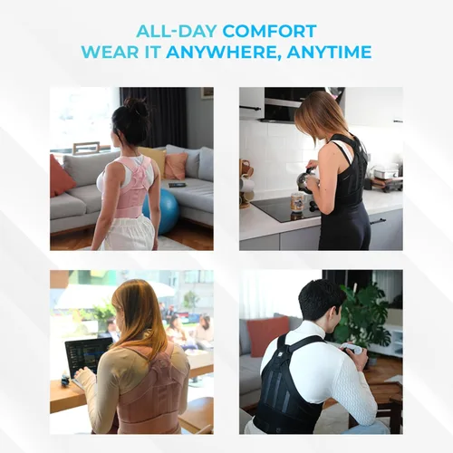 Vista 8 de Corrector de postura de espalda para hombres y mujeres, ajustable, transpirable, mejora la postura, reduce el dolor de cuello y espalda, diseño