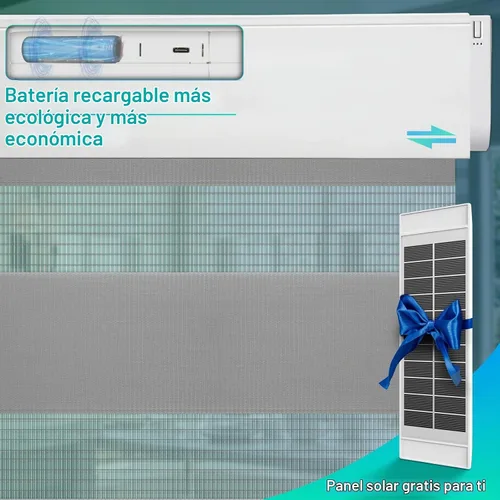 Vista 3 de Persianas de cebra motorizadas, persianas automáticas de doble capa con energía solar y control remoto, persianas eléctricas inalámbricas