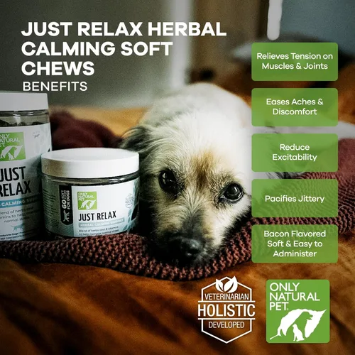Vista 3 de Only Natural Pet - Just Relax - Masticables suaves calmantes a base de hierbas para perros Tratamientos naturales para aliviar la ansiedad, ayuda