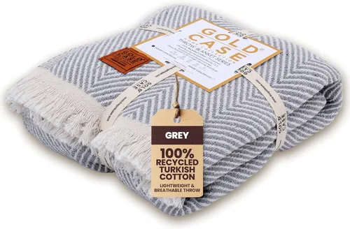 Vista 17 de Gold Case - Manta para sofá, mantas y mantas 100% algodón turco reciclado, mantas suaves Buffalo para sala de estar, manta tejida decorativa Boho