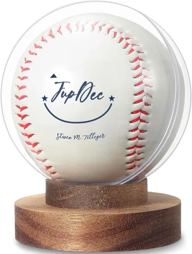 JupDec Caja de Exhibición de Béisbol, Soporte Redondo Transparente para Bola con Base de Madera, Caja de Soporte para Autógrafos de Béisbol para Una