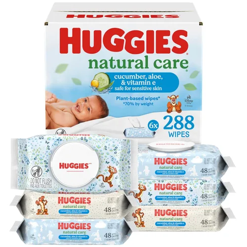 Toallitas refrescantes para bebés Natural Care de Huggies. Toallitas para pañales, hipoalergénicas, perfumadas, 6 paquetes con tapa en la parte