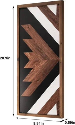 Vista 3 de 2 piezas de decoración de pared azteca con marco de madera, arte de pared occidental de madera de 20.9 x 9.8 pulgadas, decoración rústica del hogar