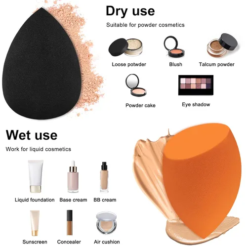 Vista 3 de 12 piezas de set de esponjas de maquillaje profesional, esponjas suaves y sin látex para aplicar maquillaje en la cara, esponjas cosméticas