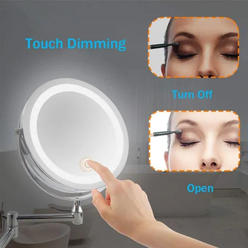 Vista 3 de Wall Mount Led Lighted Makeup Mirror 10X Magnifying Cosmetic Mirror 360° Swivel Extendable Two Sided Vanity Mirror for Bathroom,Powered by 3 X AAA