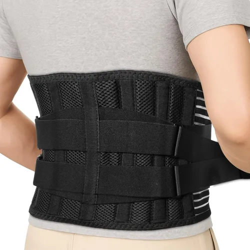 Vista 7 de Soporte de espalda para aliviar el dolor de espalda baja, cinturón de apoyo lumbar ajustable para hombres y mujeres, diseño de malla transpirable