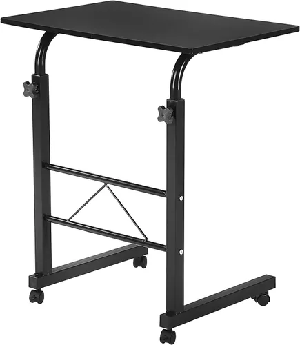 Vista 13 de Mesa auxiliar vintage en forma de C con ruedas para sofá, portátil, tableta, café, aperitivos (23.6 pulgadas, estilo 1, negro)