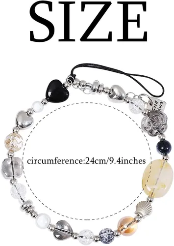 Vista 3 de Bonito dije para teléfono celular Y2K estético con cuentas de corazón, correa de muñeca, cuentas de piedras naturales, accesorios hechos a mano