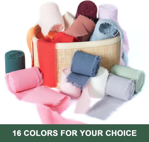 Vista 3 de 4 rollos de 1 pulgada de ancho x 5 yardas de largo, cinta de gasa con flecos hecha a mano, de chifón y seda, con bordes deshilachados