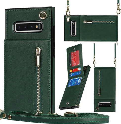 Vista 23 de Funda para teléfono Samsung Galaxy S9 con correa cruzada, tarjetero de cuero, con cordón, ranuras de crédito, cierre magnético, accesorios para Negro