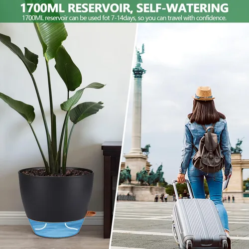 Vista 3 de Macetas de 12 pulgadas, macetas con agujeros de drenaje de malla y depósito profundo, macetas para plantas de interior, maceta de riego automático