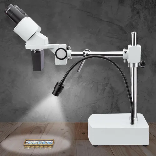 Vista 5 de Microscopio estereoscópico binocular profesional SE400-Z de AmScope, oculares WF10x y WF20x, aumento de 10x y 20x, objetivo de 1x, iluminación LED