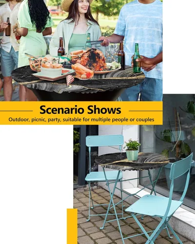 Vista 6 de SEVENBABU Mantel redondo de 55 a 60 pulgadas, mantel redondo de vinilo ajustable con borde elástico para fiestas al aire libre, patrón de mármol