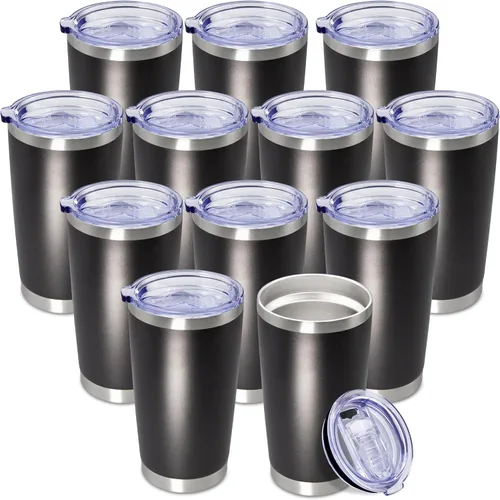 Vista 42 de Vaso de viaje de café de 20 onzas a granel con tapa, acero inoxidable de doble pared aislada al vacío, tazas con recubrimiento en polvo que se