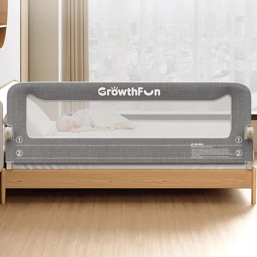 Vista 9 de Barandilla de cama plegable para niños pequeños, estructura reforzada de acero al carbono de 47 pulgadas y conectores, tela catiónica transpirable