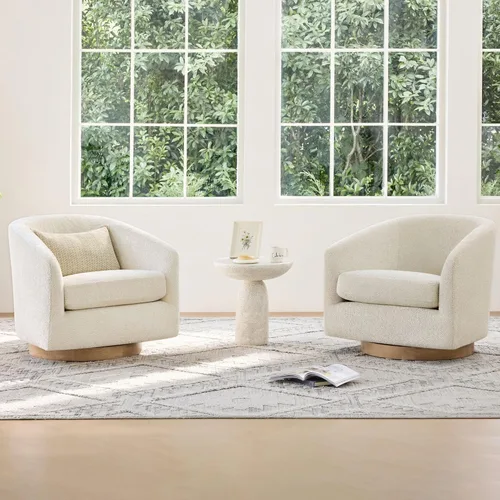 Vista 54 de CHITA - Silla giratoria decorativa, tapizada en terciopelo con certificación FSC, estilo barril, para sala de estar, completamente ensamblada
