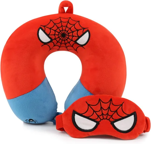 Vista 8 de Almohada de viaje de superhéroe para niños y adultos con antifaz para dormir, almohada de espuma viscoelástica en forma de U con funda lavable