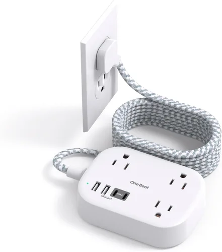 Vista 9 de One Beat Cruise Ship Essentials, regleta de alimentación de viaje con USB C, cable de extensión de enchufe plano con 3 tomas, 4 puertos USB
