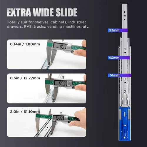 Vista 4 de SLIDEWAY 200 Lbs Deslizadores de cajón de cierre suave de alta resistencia 1 par 14 16 18 20 22 24 26 28 pulgadas Extensión completa con rodamiento
