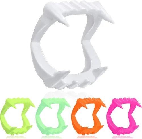 Boao 15 piezas de dientes de vampiro de Halloween a granel, colmillos de vampiro de plástico, dientes falsos de color brillante, accesorios de