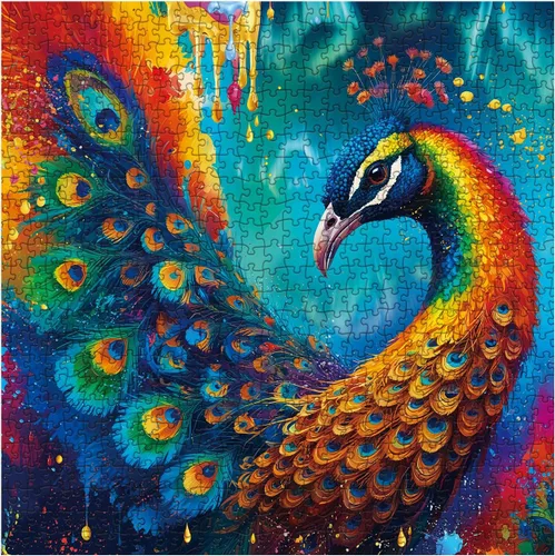Vista 2 de Rompecabezas de pavo real de 1000 piezas para adultos, rompecabezas coloridos de pavo real, hermoso arte de pájaros, divertido rompecabezas