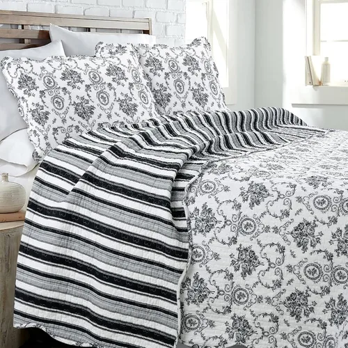Vista 7 de Cozy Line Home Fashions - Juego de colcha (100 % algodón), con patrón estampado de medallón francés, color beige y borgoña