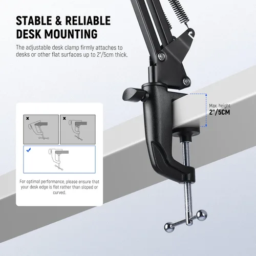 Vista 4 de NEEWER Soporte de brazo para micrófono, soporte de escritorio con brazo de tijera de suspensión con clip y adaptador de 3/8 a 5/8 pulgadas