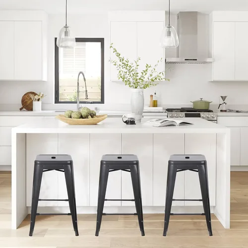 Vista 88 de GIA Taburete de mostrador sin respaldo de 24 pulgadas, cantidad de 4, bronce con asiento de madera clara