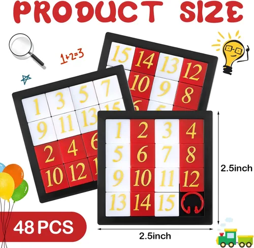Vista 2 de 48 rompecabezas de diapositivas de números, 15 rompecabezas de diapositivas, juego de diapositivas para cerebro IQ, herramienta de aprendizaje