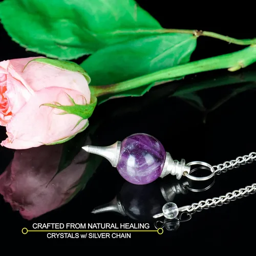 Vista 4 de Cristales de amatista - Piedra morada - Cristal de péndulo de dobing - Péndulo de zafiro - Péndulos para adivinación - Piedras curativas Reiki