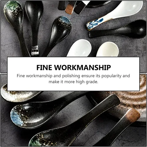 Vista 5 de DOITOOL Juego de 5 cucharas de sopa de estilo japonés, cucharas de sopa asiáticas, cucharas de ramen de cerámica, cucharas de servir chinas