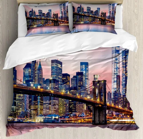Vista 213 de Ambesonne Hawaii - Juego de funda de edredón de verano, palmeras y hojas exóticas de helecho, fondo colorido abstracto, juego de ropa de cama
