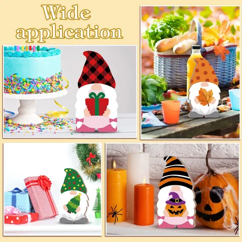 Vista 7 de Yalikop Decoración de gnomo de madera intercambiable, decoraciones navideñas de gnomo con piezas magnéticas y sombreros desmontables, letrero