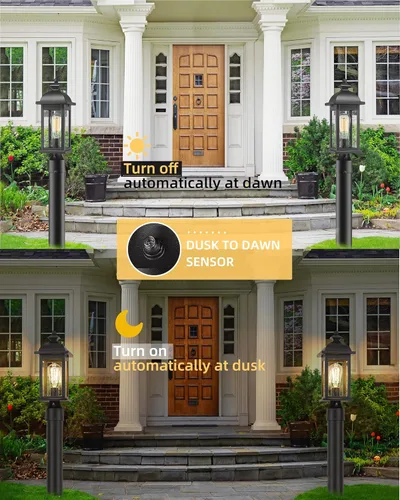 Vista 2 de FEMILA Luz de poste al aire libre del atardecer al amanecer, lámpara de poste impermeable, postes de lámpara exterior iluminación exterior