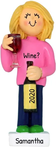 Adorno personalizado de alcohol 2025 – Adornos de vino bebibles de Navidad, botella de vino, copa de chupito de licor con temática de niña para