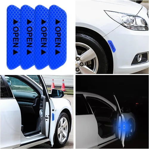 Vista 6 de 4 piezas de calcomanías reflectantes de advertencia para puerta de coche, calcomanías de seguridad para autos con visibilidad nocturna, tiras