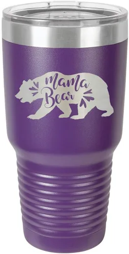 Vista 18 de MAMA BEAR BLACK Vaso de bebida de 30 onzas con pajita Taza de viaje grabada con láser con citas divertidas Comparar con Yeti Rambler Idea